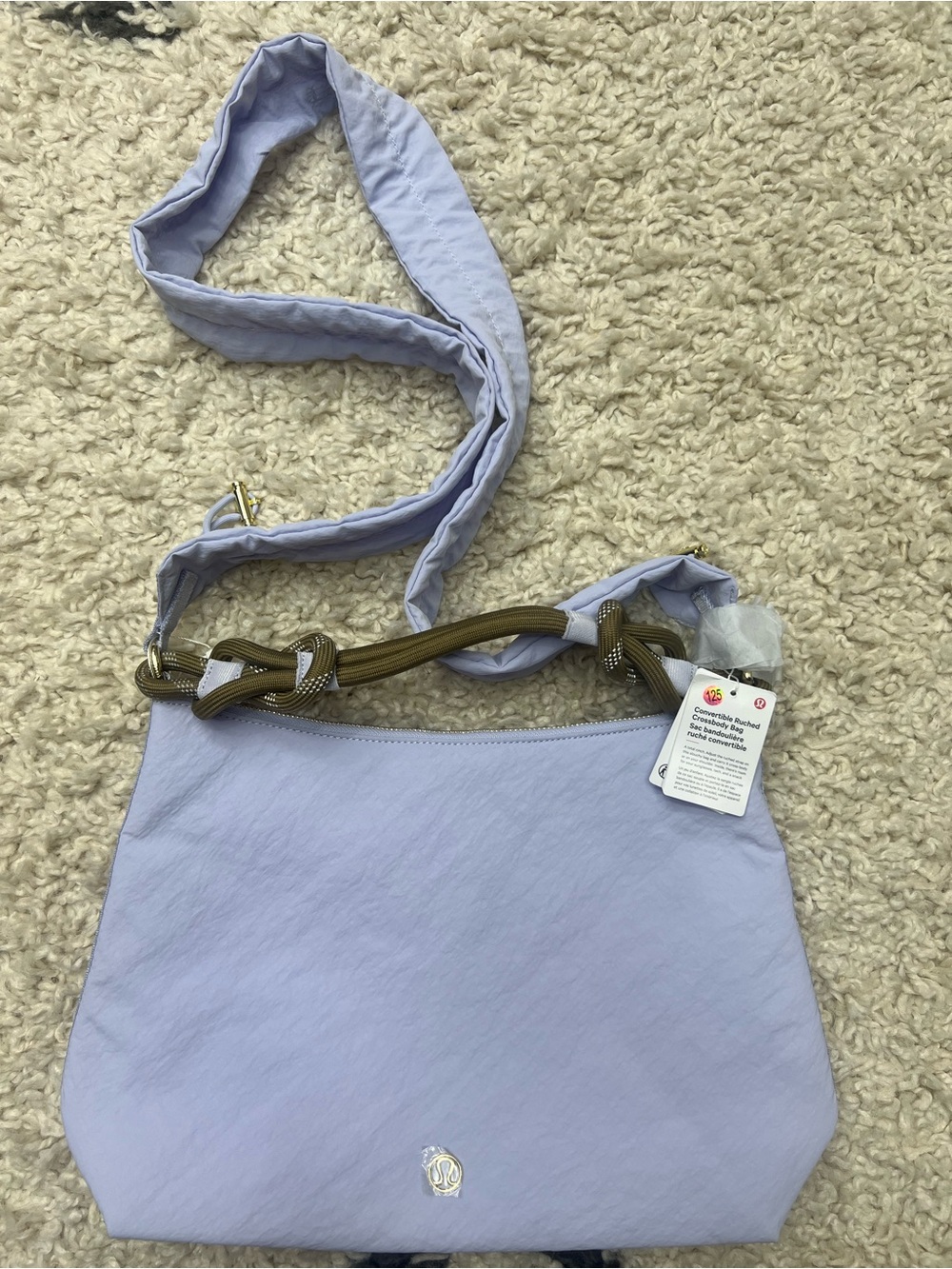 lululemon athletica Lavender Shoulder Bag with Knotted Olive Strap
